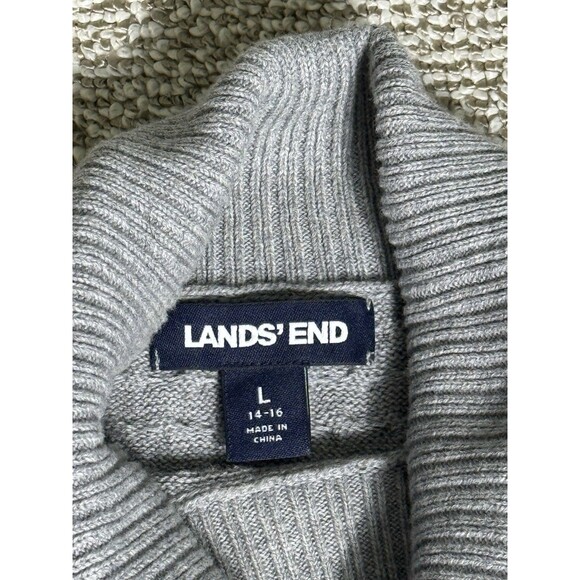 Lands End Sweater Turtle Neck Large 14/16 Long Sleeved Gray Basketweave - Picture 3 of 9